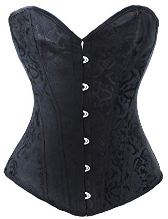 Bslingerie® Sexy Classique Floral Brocade Overbust Corset avec Thong (L - EU 38-40, Noir)