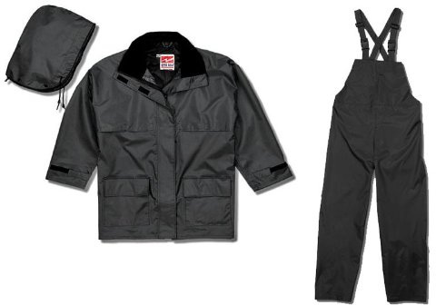 Viking Men's Open Road 150D Suit - Waterproof Rain Jacket with Hood and Bib Pants, Durable Ripstop Fabric, Black - 3X-Large