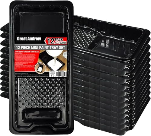 Great Andrew Jumbo Paint Roller Tray Liner 4 Inch, 12 PCS Disposable Small Plastic Paint Trays Liners Perfect for Smaller Projects, DIY Painting etc. (Black)