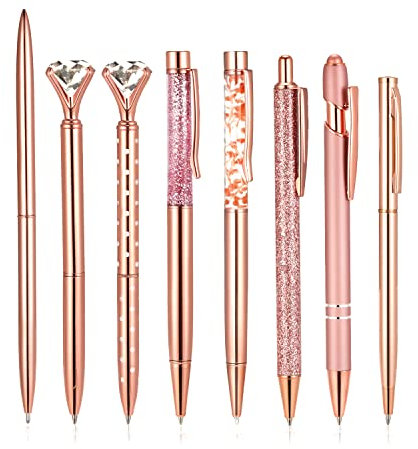 KINBOM 8 Stück Kugelschreiber Roségold Set, Kugelschreiber für Frauen, Kugelschreiber aus Metall, Bürobedarf zum Schreiben