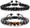TINGN 2 Stück 8MM Beads Armbänder für Männer, Schmuck Natürliches Tigerauge Schwarze Lavastein Perlenarmbänder Stressabbau Perlen Heilungs Anfangsarmband Perlen Buchstaben Obsdian Armbänder (S)