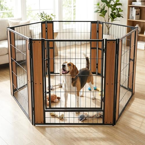 RYpetmia Furniture Style Dog Playpen 32 H, 6 Panels, Oak