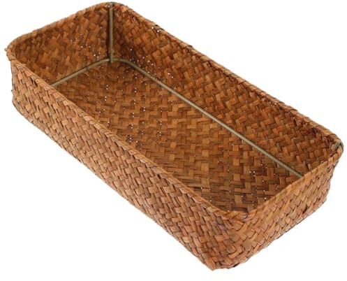 Zerodeko Woven Cutlery Organizer Basket 10.23X4.72X2.36In Straw Storage Holder for Knife Fork Chopsticks Tabletop Cabinet Sundries