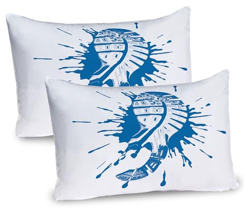 ABAKUHAUS Laufen Kissenbezug Packung mit 2, Schuhe Druck Illustration mit einem Lack Splash Design-Trainer Sole Turnschuhe, Dekorativer Standard Gedruckter Kissenbezug, 80 x 40 cm, Sea Blue Weiß