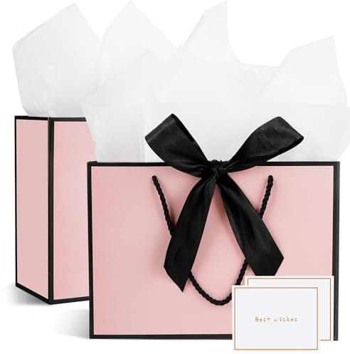 Mifferer Geschenktüten, 2 Stück Mit Griffen, Taschentuch Und Karten - Für Frauen, Mädchen, Brautjungfern, Geburtstage, Valentinstag Und Hochzeitsfeiern