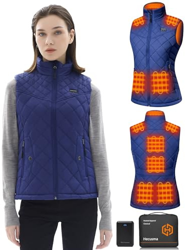 Hecusma Gilet Riscaldato Donna con Batteria Inclusa 16000mAh 7.4V, Gilet Donna Riscaldato Design Senza Luci, Gilet Riscaldato a Batteria per Attività All'aperto Caccia