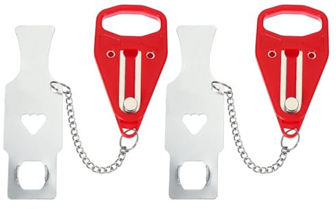 PATIKIL Serrure de porte d'hôtel, 2 Pack Serrure supplémentaire robuste pour plus de confidentialité et de sécurité Parfait pour les voyages Hôtel Maison Appartement Trou unique Rouge