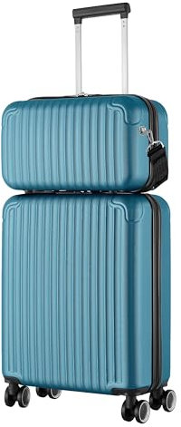 R.Leone Valigia Ryanair 55x40x20 cm + 40x20x25 cm Set 2 Pezzi Trolley Bagaglio a mano 4 Ruote e Beauty Case in ABS 999 (Verde Scuro, Valigia 55x40x20 cm + Borsa 40x20x25 cm)