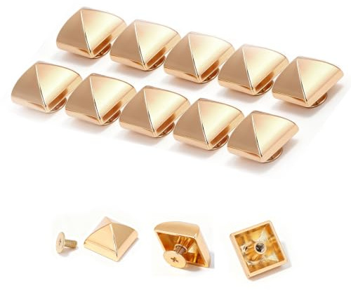 Cheotime 20 set 15mm fyrkantig pyramidnit, zinklegeringstopp skruv 4 hörn pyramidnitar fyrkantiga pekade skruvnitar för lädervaror väskor reparationssatser handväskor kläder kläder (Gyllene)