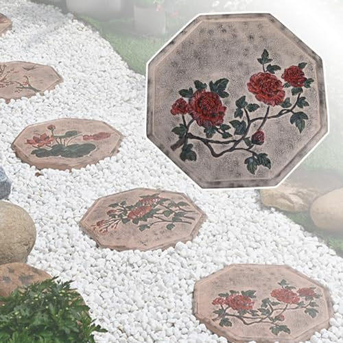SBJKLYRN Pietra calpestabile da Giardino， Pietre Decorative for gradini da Giardino in Resina ecocompatibili, ottagonali for Cortili/sentieri/Prati/Giardini(Peony)