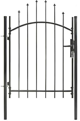 CIOURSTO - Portal de jardín de acero galvanizado, puerta de jardín con cerradura, llaves y asa, decoración de flecha, puerta de patio al aire libre, negro (1,5 m)