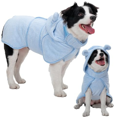 Arblina Cappotto per asciugare i cani, asciugamani per cani spessi a doppio strato per asciugare i cani, accappatoio in microfibra assorbente con cappuccio per cani di taglia media/grande, lavabile in