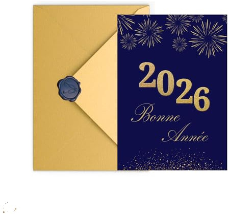marelle CREATIVE MINDS Carte Bonne Année - Papier Nacré Luxueux 400g - Carte de Voeux 2026 Nouvel An - Lettrage doré à chaud - Enveloppe Premium et Sceau de Cire (Bonne Année-Sceau de Cire)