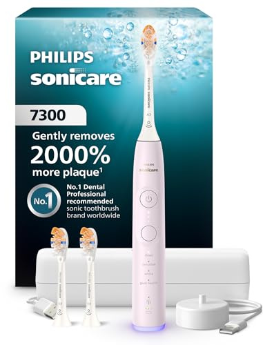 Philips Sonicare 7300 Series Electric Toothbrush - Next-Generation Sonicare Technology, Pressure Sensor, 12 Brushing Settings, SmarTimer, 21-Day Runtime, Travel Case, Light Pink, HX7422/04