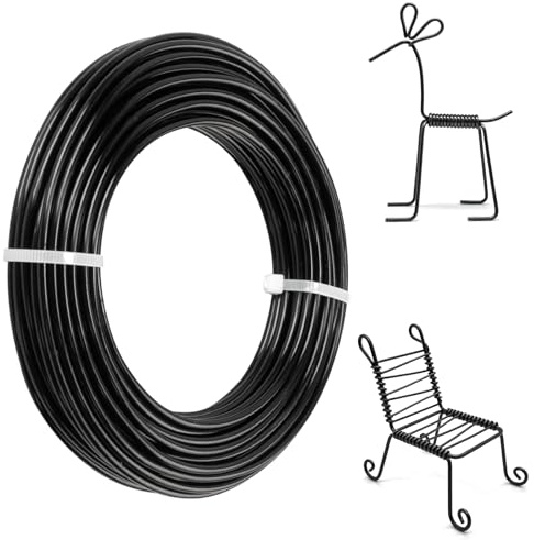 Tråd för pyssel, pysseltråd 3 mm x 15 m, smyckestråd svart, aluminiumtråd, flexibel pysseltråd, svart för kranstillverkning, smycketillverkning, modellbygge gör-det-själv hantverk