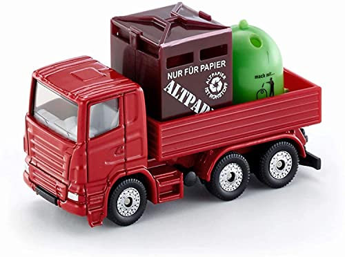 SIKU 0828, Recycling-Transporter, Metall/Kunststoff, Rot, Inkl. 1 Altpapier- und 1 Glas-Container