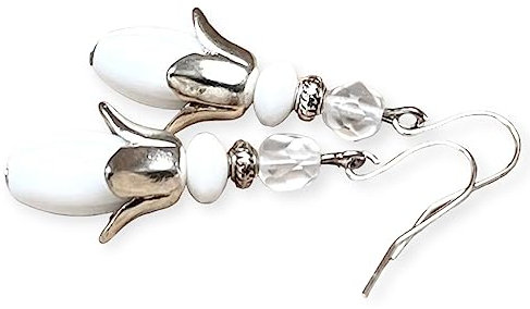 Opulente Vintage Ohrringe mit böhmischen Glasperlen - schneeweiß, weiß & silber - Brautohrringe, Brautschmuck
