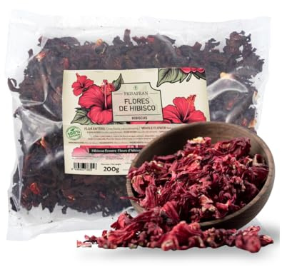 FRISAFRAN | Flor de Hibisco 200g | Flor de Jamaica para Infusión | Té de Hibisco para Bajar de Peso | Te Adelgázante | hibisco para Reducir Hinchazon | En Hojas Enteras Para Dieta Detox Drenante