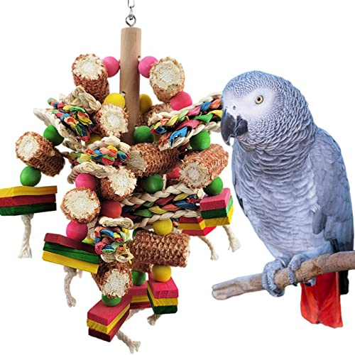 Cokliomc Bird Toys, Parrot Toys, Bird Toys Made of Natural Multi-Colored Wooden Blocks for African Grey Parrots, Amazon Parrots, Small and Medium-Sized Birds to Exercise Beak Strength