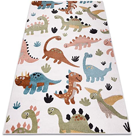 rugsx Teppich Fun Dino Kinderteppich für Babyzimmer, Spielteppiche, Kinderzimmer, Moderne, Dinosaurier Creme 140x190 cm