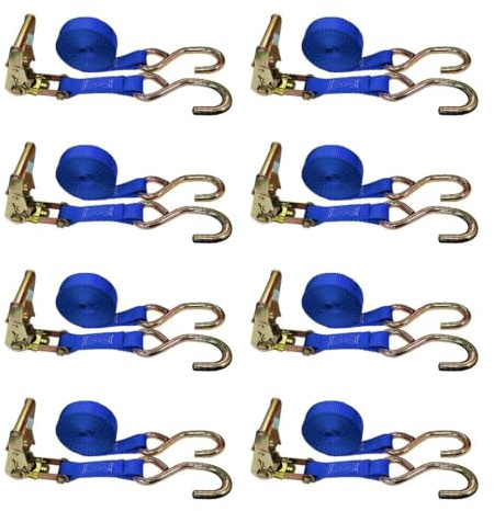 Mega Cargo Control S Hook Ratchet Straps, 1 x 15' Heavy Duty Securing Straps, 833 LBS Load Capacity | Utility Tie Downs for Cargo, Appliances, ATV, Motorcycle - 8X; Blue