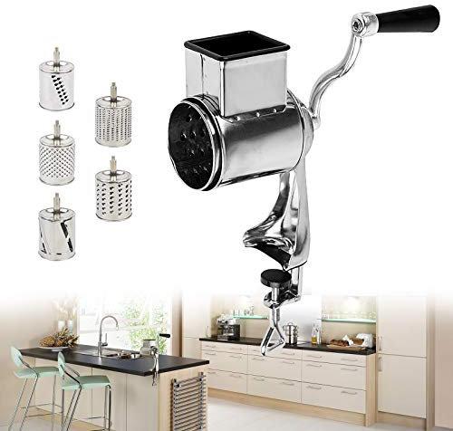 HarBin-Star Rotary Grattugia per alimenti Macina noci con 5 lame a tamburo, set di utensili abrasivi in acciaio inox, taglierina per verdure, taglierina julienne, diametro 7 cm, alloggiamento in