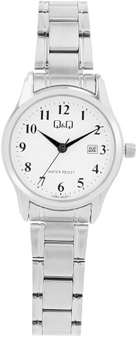 Q&Q Damen-Uhr Edelstahl Gliederarmband Datum 3 Bar Analog Quarz (silberfarbig)