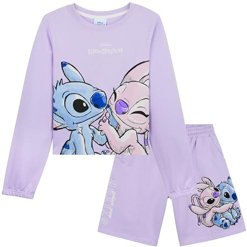 Disney Stitch Ensemble Survêtement Fille et Ado 2 Pièces Sweatshirt à Col Rond et Short Fille avec Poches Loungewear Set Confortable