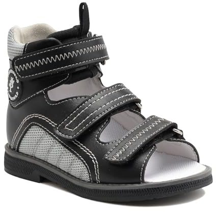 Orthopop Sandalias ortopédicas para niños pequeños con soporte para arco y tobillo, zapatos negros con respaldo alto para niños Negro EU 34
