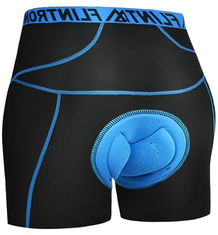 flintronic Men's Cycling Shorts, Padded, Blue, Medium, Regular, High Rise, 4D Padded, Utility Pocket