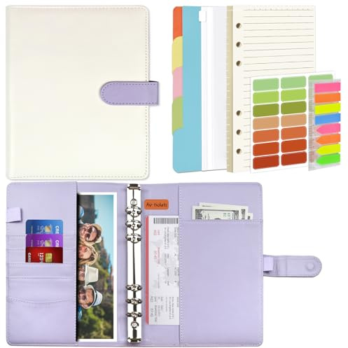 Mlife A5 Notebook Binder Set - 6 Ring PU Leather Planner,5 PCS File Divider,45 Sheets A5 Loose Leaf Paper,Label Stickers,Index Tabs and Clear Cash Envelopes,Personal Organizer Binder(White)