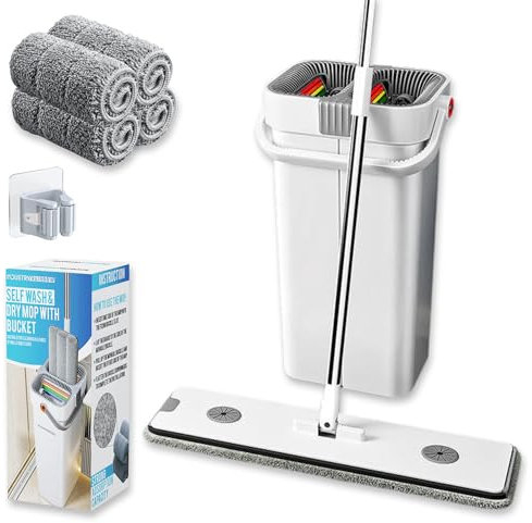 Industry Rainbow Mopas de Limpieza Suelos con Cabezal XL 360°, Mopa para Limpiar Azulejos y Paredes, Fregona Autoescurrible, Cubo Escurridor Doble Compartimento, Mopa Microfibra Antideslizante