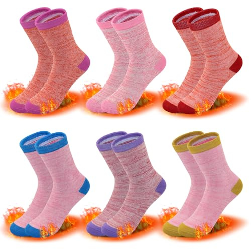 ZERULETS Girls Thick Socks Kids Winter Thermal Socks Hiking Warm Socks 6 Pairs for 10-14 Years
