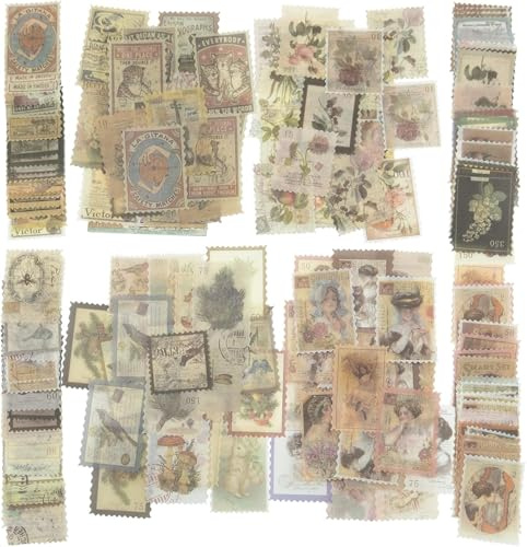 240pcs Vintage Postage Stamp Stickers, Aesthetic Botanical Deco Paper Sticker for Scrapbooking, Journaling Supplies, Planners, Kid DIY Art Crafts, Bullet Journal