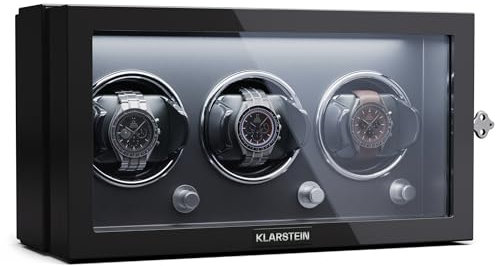 Klarstein Porta Orologi Uomo, Box Carica Batterie per Orologi Automatici, Scatola Orologi, Scatola Porta Orologi con Mantenitore di Carica, Scatola del Tempo per Orologi 5 TDP, 3 Modalità di Rotazione