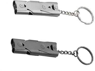 Silbatos de Emergencia,2 Piezas Silbato Supervivencia Tubos Dobles High Decibel de Acero Inoxidable con Llavero Silbato Arbitro para Seguridad,Ahorro de Vida,Camping,Competición,Entrenamiento