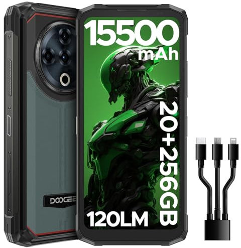 DOOGEE Fire6 Power Rugged Smartphone, 20GB+256GB/2TB, 15500mAh 33W Fast Charge Rugged Phone, Android 14, Top Highlight Flashlight, 50MP AI Camera& 90Hz 6.56HD+, 3 Card Slots/Fingerprint ID/NFC-GREEN