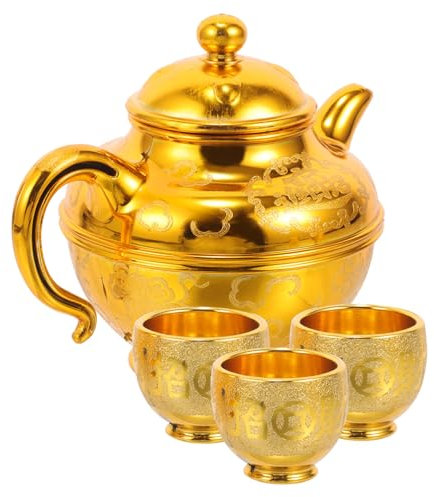PRETYZOOM Tetera y Tres Tazas De Ofrenda Budista De Arenado Para Rituales y Adoración Templos Compacto y Resistente Para Decoración Del Hogar y Ceremonias Religiosas