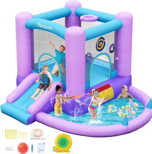 FBSPORT Castello Gonfiabile per Bambini con Ventilatore Piscina Gonfiabile con Scivolo Trampolino Piscina, Piscina di Palline oceaniche Parco Acquatico per Bambini 285 x 254 x 165 cm