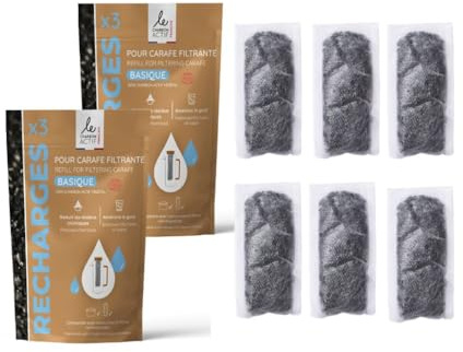 Le Charbon Actif Français, Växtaktivt kolfilterpatron, kompatibel med påfyllningsbara filterkaraffer och patroner, tillverkad i Frankrike (2) set om 3