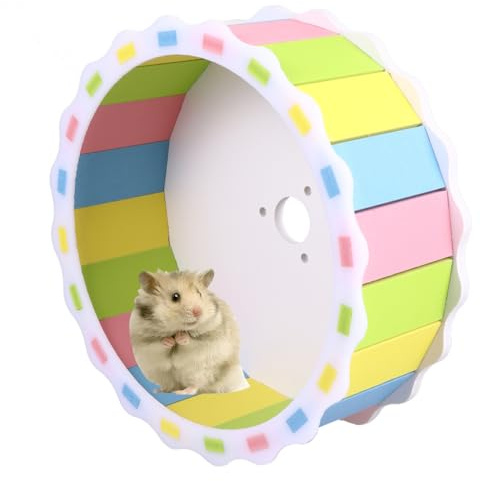 SHINEOFI Rueda para Mascotas Silenciosa de Madera Colorida 14,2 Cm para Correr Juego Hámster Roedores Pequeños Suministros para Mascotas
