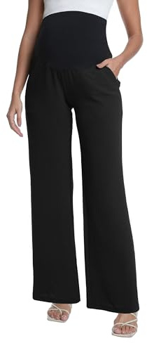 Gowjog Pantalon Grossesse Femme Fluide Été | Taille Haute, Jambes Larges, Avec Poches, Maternité, Les Vacances, La Plage, Les Voyages