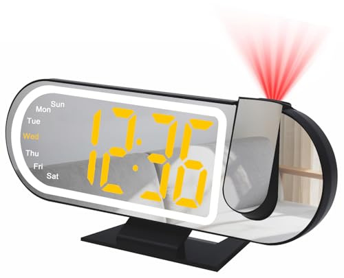 Digital Projection Alarm Clock LED Bedside Clocks for Bedroom with Adjustable Brightness Colorful Decoration Light Snooze 12/24H Temperature Date Week Display Night Mode for Home Office Living Room