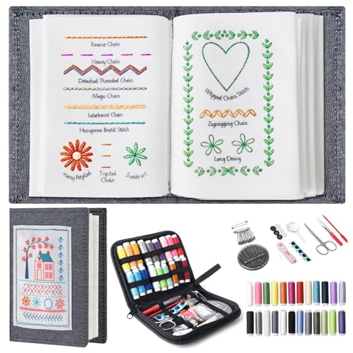 Whaikin Embroidery Stitch Book for Beginners,2026 New Embroidery Books,Embroidery Kit with Sewing Tools,DIY High-Density Linen Set for Craft Lovers & Enthusiasts