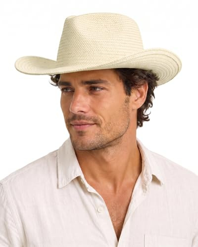 Zylioo Cowboy halmhatt XXL hatt herr, dam, sommar, solhatt, stort huvud, UPF50+ UV-skydd, solinslag, halm, sommarhatt, Beige, XL-XXL