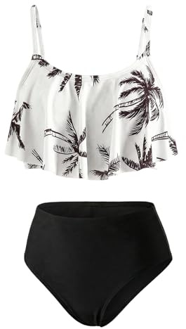 FILOWA Ensemble Bikini pour Filles Deux Pièces Maillot de Bain, 7-14 Ans | Volants, Enfants Tankini, Haut de Bain et Slip de Bikini, Hawaïen Imprimé, Tankini Set Été Plage Piscine pour Adolescentes