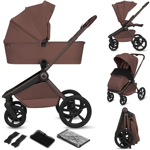 Lionelo Freya 2-i-1 Barnvagn, Kombivagn med Hopfällbar Liggdel och Sittdel | (0–4 år, upp till 22 kg), PU-hjul med Fjädring, Vändbar Sits, 3D-Ventilation, XXL-sufflett UPF50+, Kompakt med Tillbehör