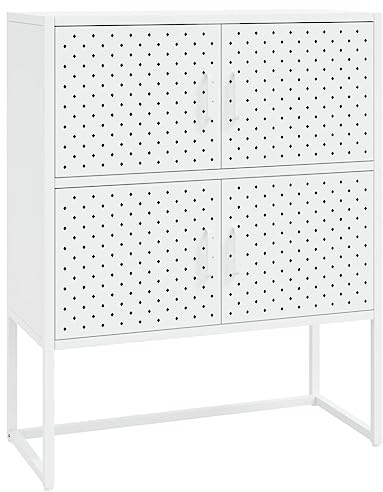 GeenYuu Armoire haute en acier blanc 80 x 35 x 100 cm avec pieds réglables, armoire multifonction avec 4 compartiments et portes, armoire de rangement pour bureau, couloir, buanderie, espace de