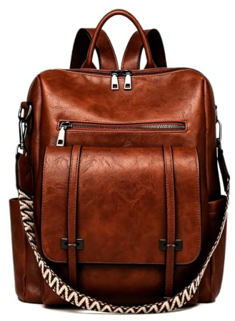 Kvinnor Vintage vattentät PU läder konvertibel ryggsäck, stöldskydd Multi-ficka ryggsäck och axelvaska för daglig skolresa,dark brown