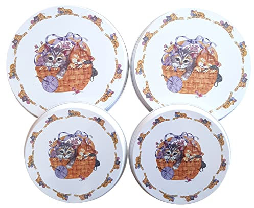 Trendstern Trendprodukteshop Aluminium Herdabdeckplatten 4 er Set Nostalgie Kätzchen Katze Küchen Motiv, Weiß